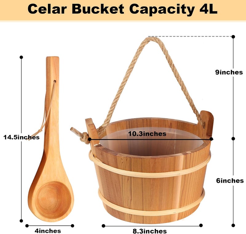 NetLea Sauna Bucket and Ladle Set,Sauna Bucket and 14.5″Sauna Ladle,Sauna Accessories Handmade from Premium Cedar Wood (Cedar Wood 4L) - Image 2